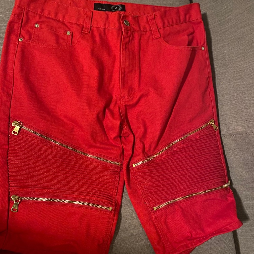 Men’s red denim shorts